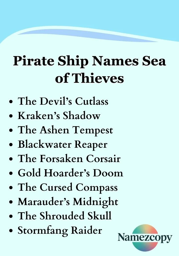 Pirate Ship Names Sea of Thieves