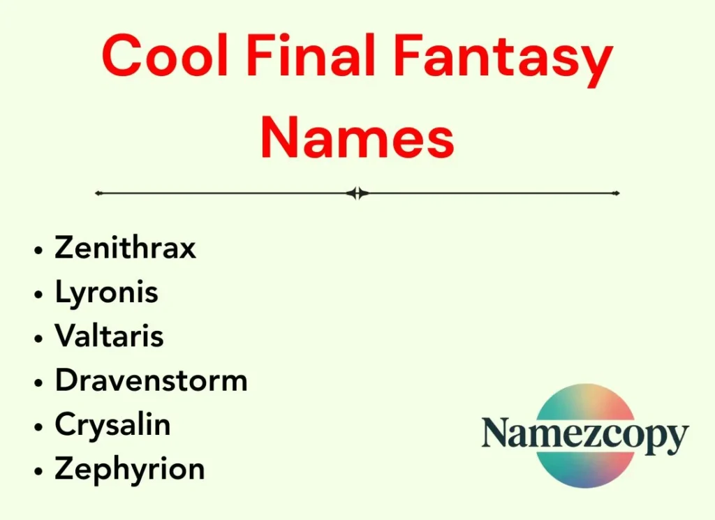 Cool Final Fantasy Names