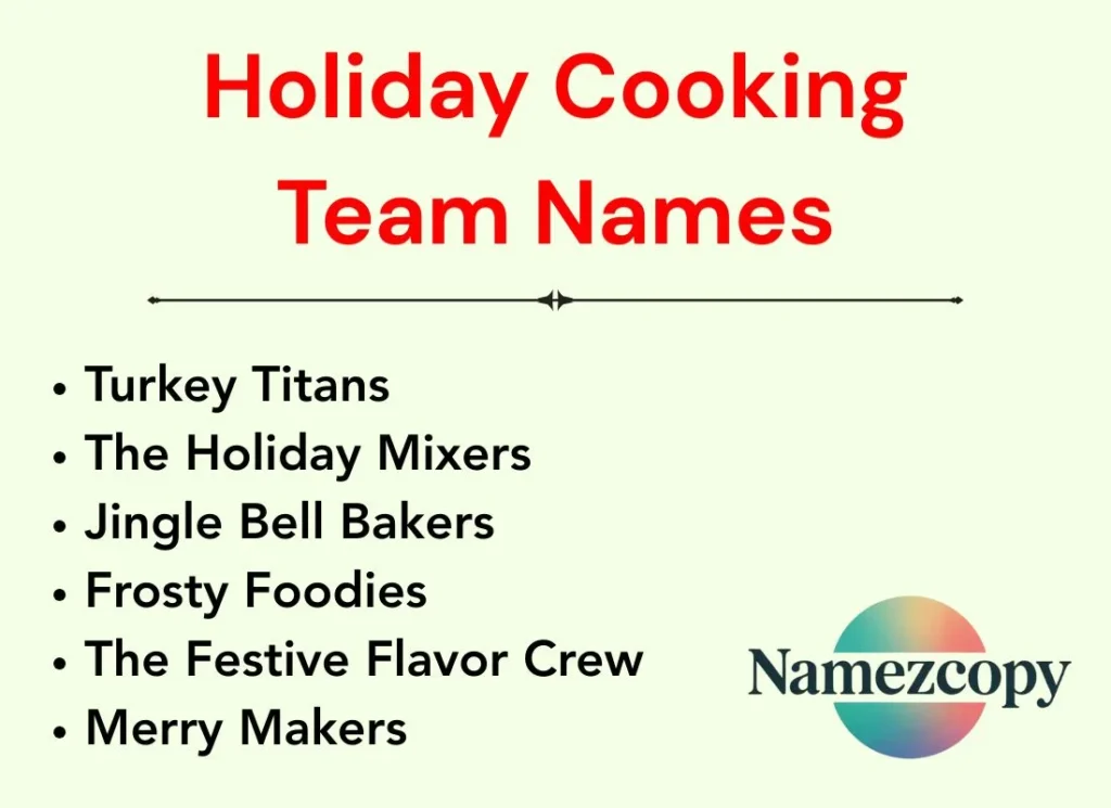 Holiday Cooking Team Names