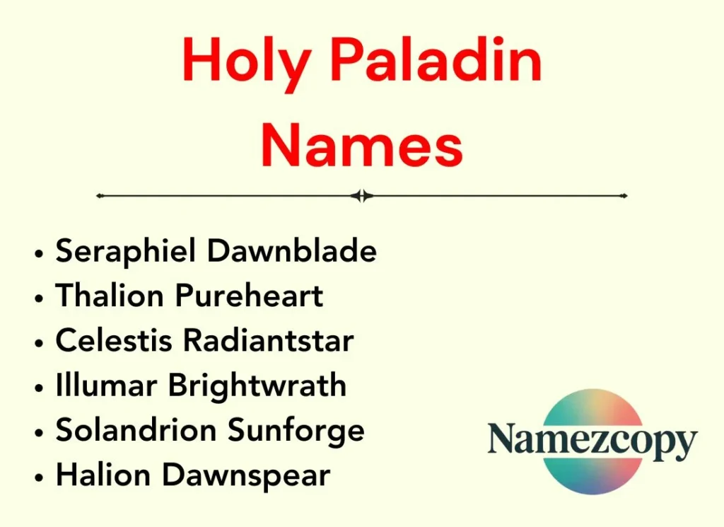 Holy Paladin Names