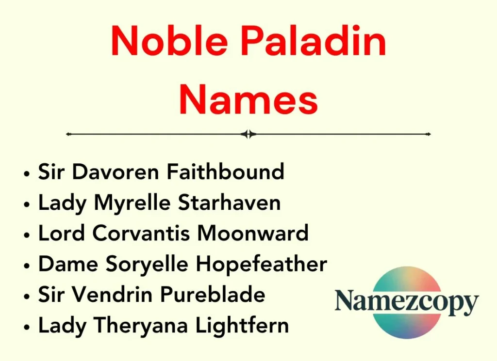 Noble Paladin Names