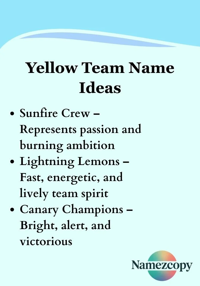 Yellow Team Name Ideas