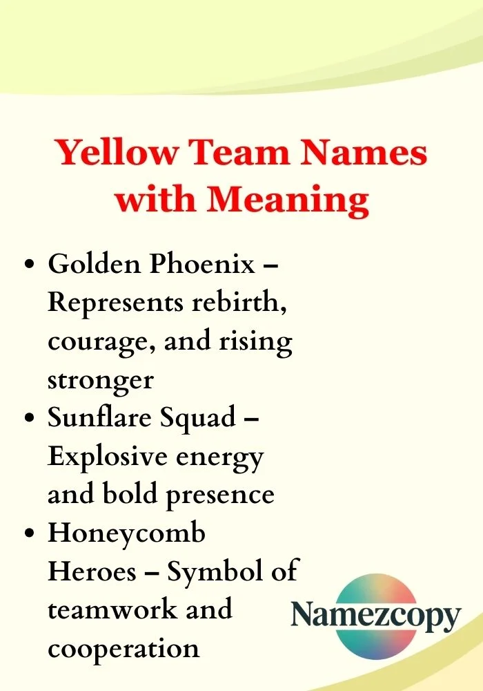 Yellow Team Names with Meaning